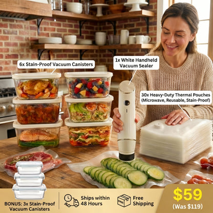 ChefShield™ Wireless Sealer + 6 Heavy-Duty Vacuum Pouches + 30 Heavy-Duty Vacuum Pouches (Complete Bundle)