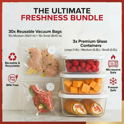 ChefShield™ Wireless Sealer + 6 Heavy-Duty Vacuum Pouches + 30 Heavy-Duty Vacuum Pouches (Complete Bundle)