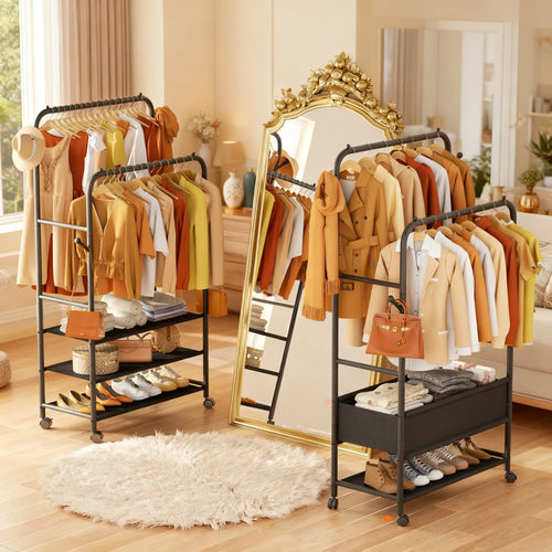 3-in-1 Adjustable Rolling Garment Rack: Maximize Your Closet Space
