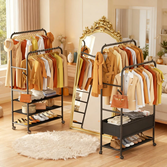 3-in-1 Adjustable Rolling Garment Rack: Maximize Your Closet Space