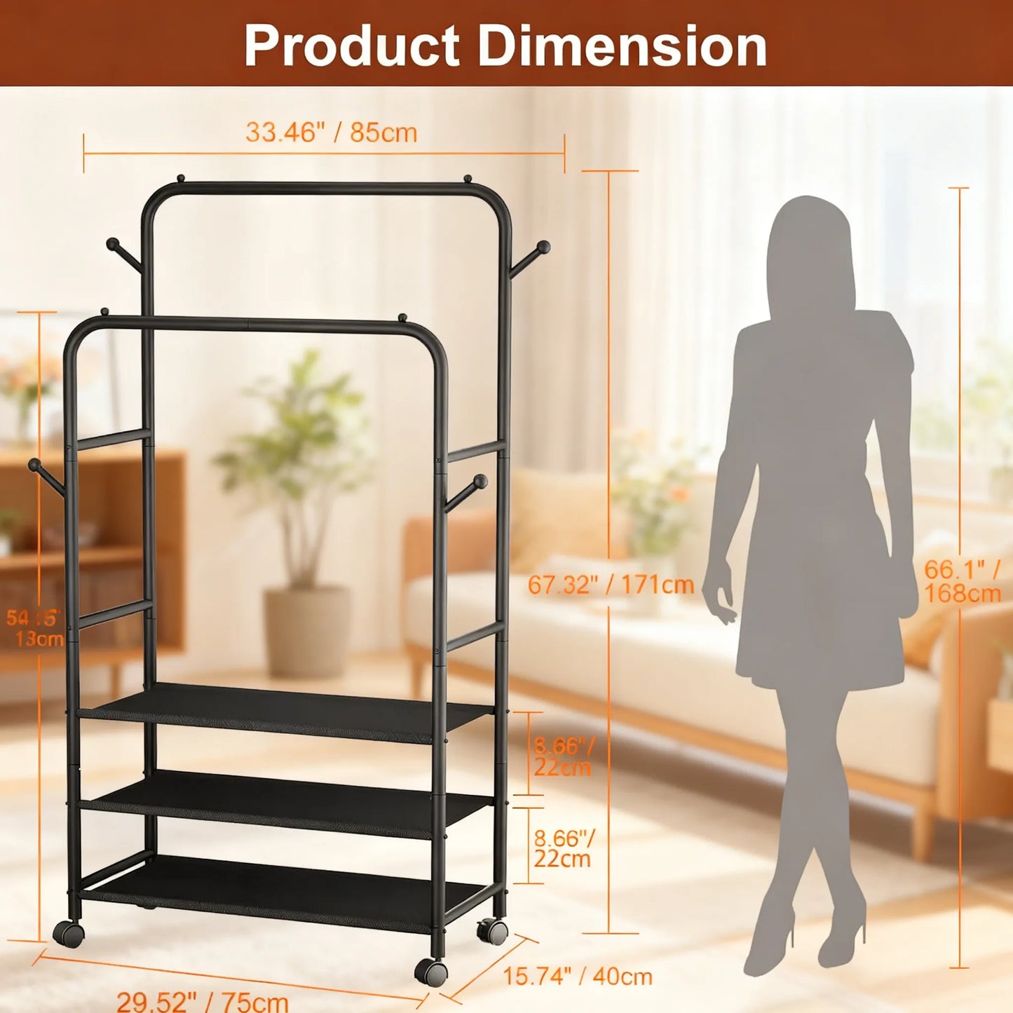 3-in-1 Adjustable Rolling Garment Rack: Maximize Your Closet Space