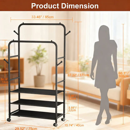 3-in-1 Adjustable Rolling Garment Rack: Maximize Your Closet Space