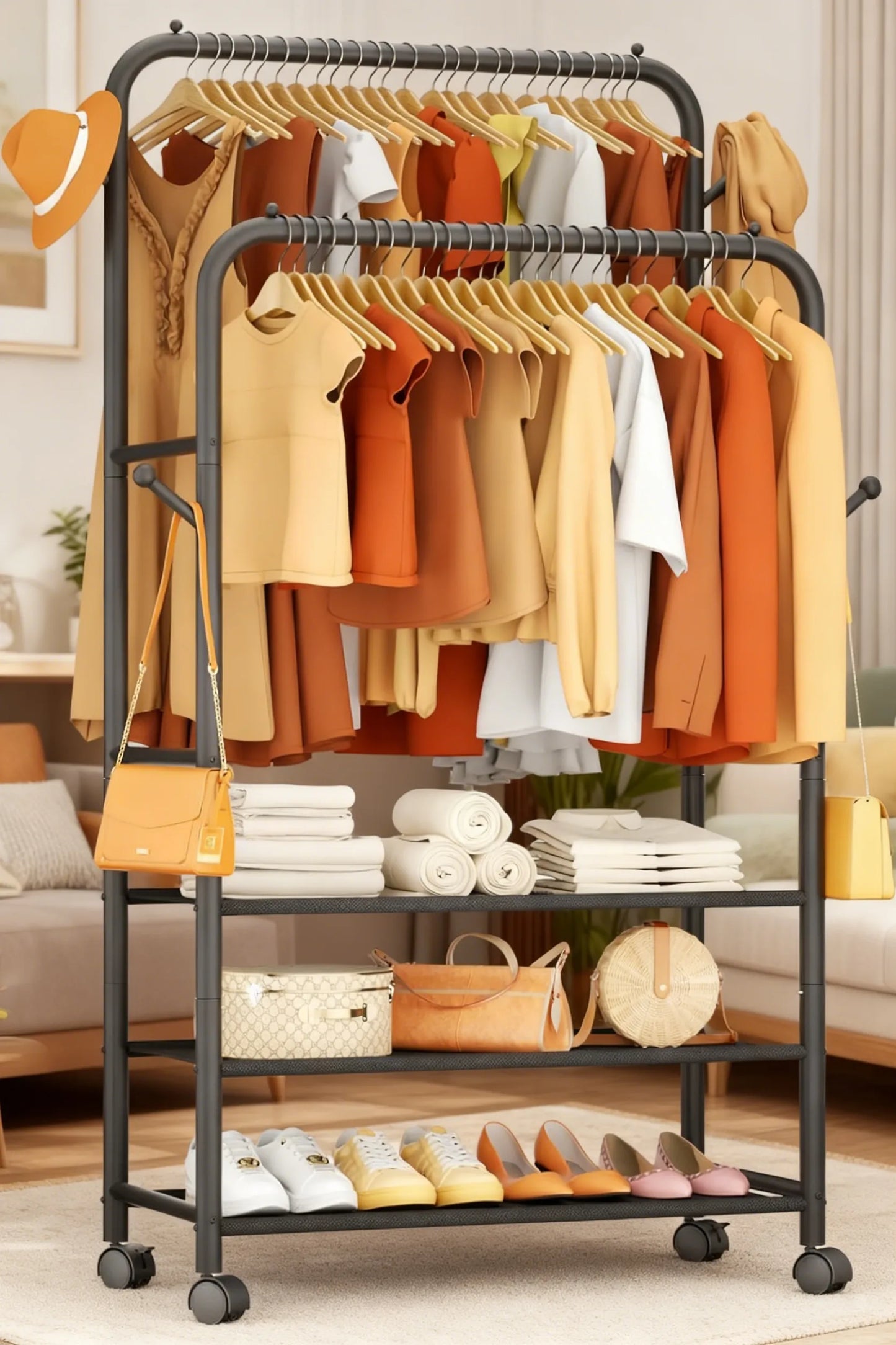 3-in-1 Adjustable Rolling Garment Rack: Maximize Your Closet Space