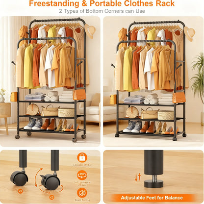 3-in-1 Adjustable Rolling Garment Rack: Maximize Your Closet Space